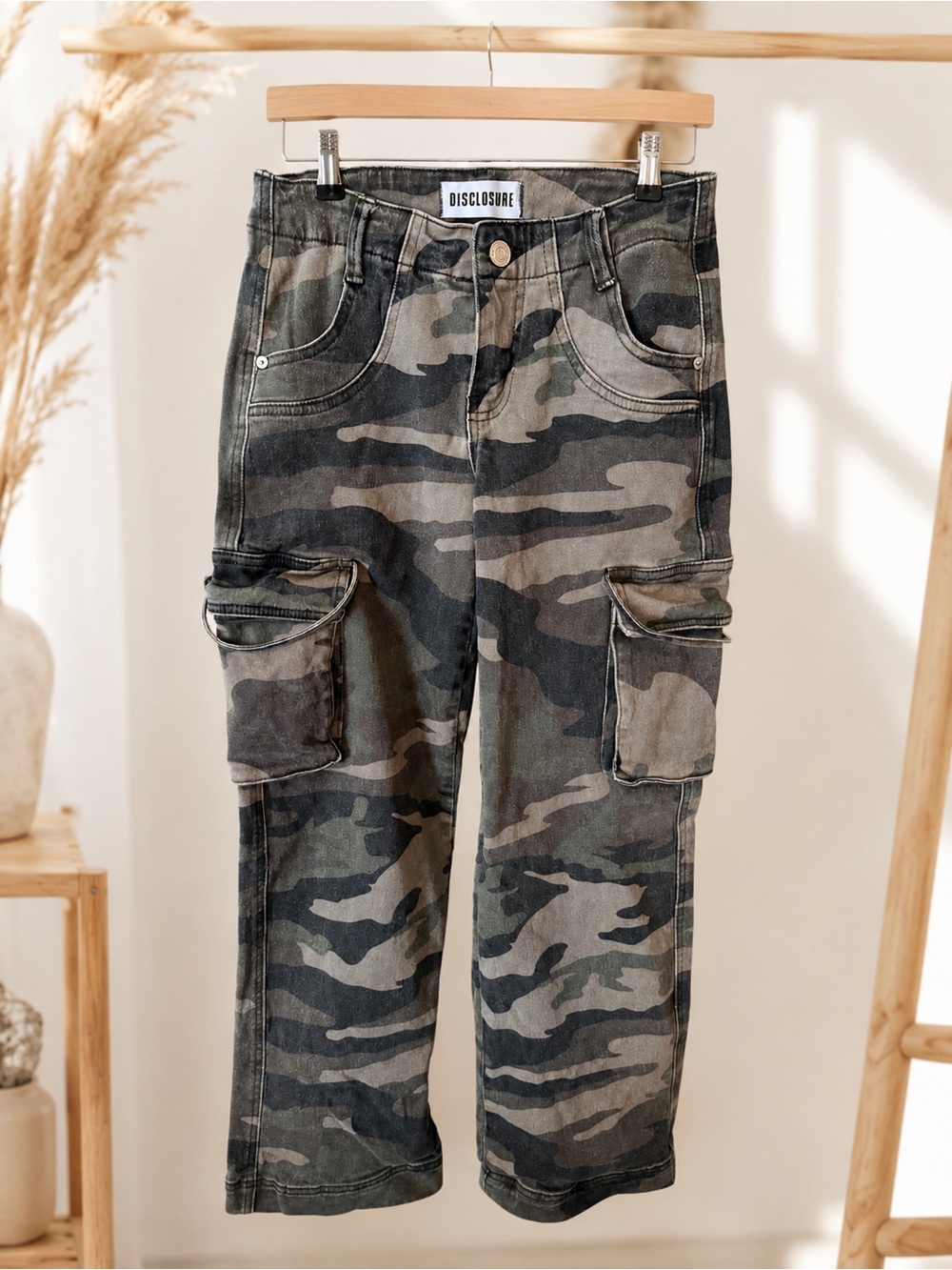Disclosure Womens Camo Cargo Pants SZ 0/24 Baggy Wide Leg Skater Y2K Streetwear